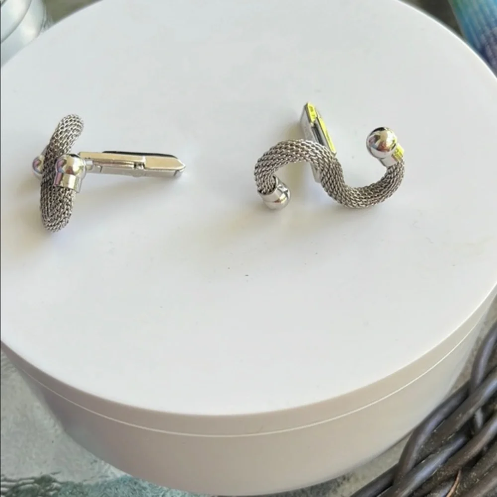 SWANK S shaped silver mesh cuff links